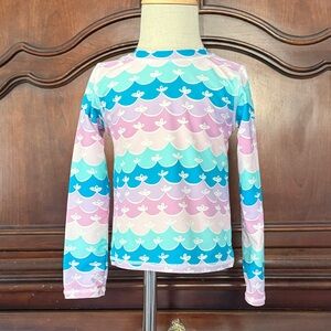 RUFFLE BUTTS Aqua and Lavender Scallop Rashguard 4T